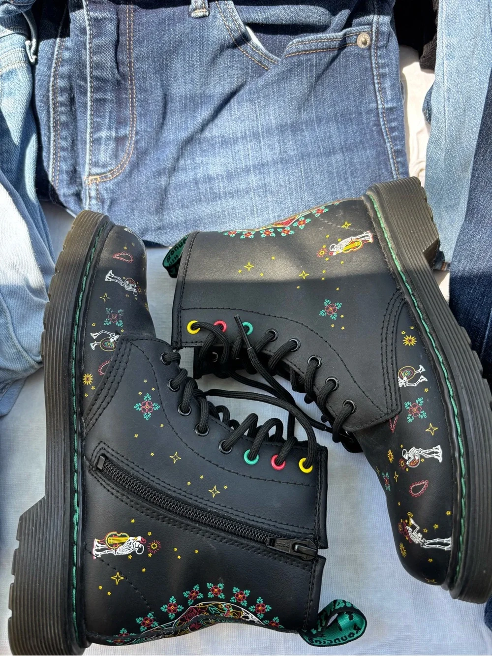 Dr. Martens Black Floral & Skull Lace-Up Boots